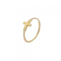Anillo Cruz de Plata Dorada