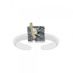 Anillo Cuadrado Flysch Plata y Lámina de Oro