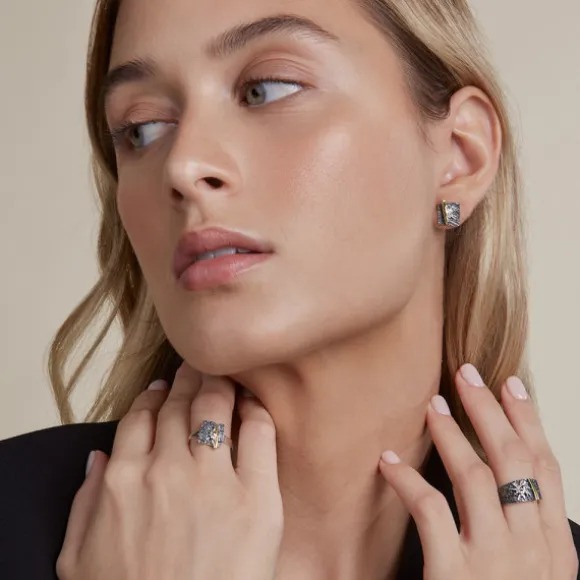 Anillo Cuadrado Flysch Plata y Lámina de Oro