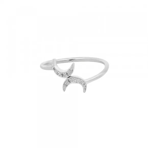 Anillo Luna de Plata y Circonitas Talla 8