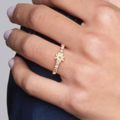 Anillo Muka Plata Dorada y Circonitas Marrones