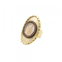 Anillo Ovalado de Plata Dorada con Piedra y Circonitas