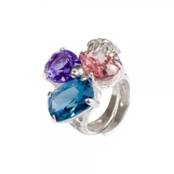 Anillo Queen2 Plata y Cristales Multicolor