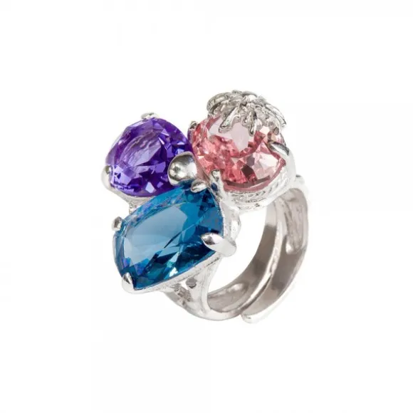 Anillo Queen2 Plata y Cristales Multicolor