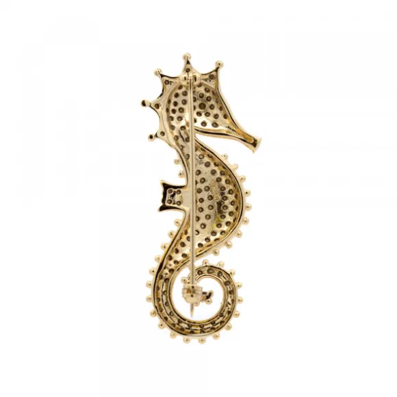 Broche Caballito de Mar Plata Dorada