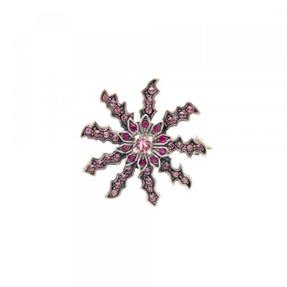 Broche Eguzkilore Plata y Cristales Rosas