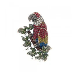 Broche Loro Plata y Cristales Multicolor