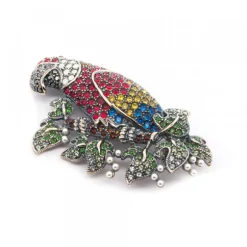 Broche Loro Plata y Cristales Multicolor