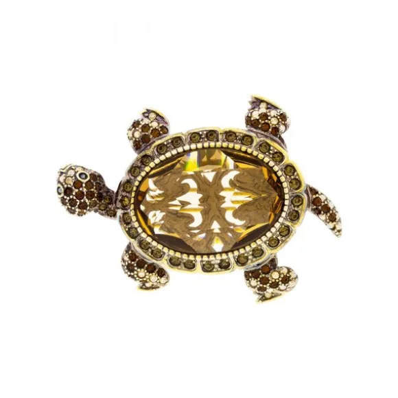 Broche Tortuga Plata y Cristales Marrones