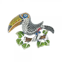 Broche Tucán Plata y Cristales