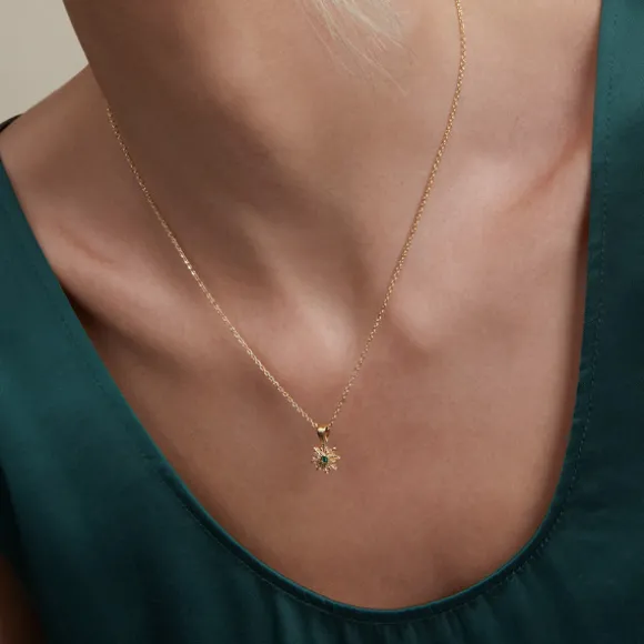 Colgante Basic Colors Plata Dorada y Circonita Verde 10mm