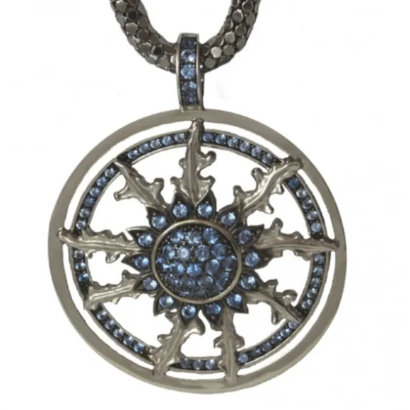 Colgante Doble Cerco Plata y Circonitas Azules