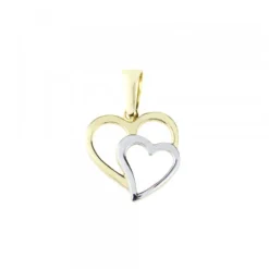 Colgante Doble Corazón Oro Bicolor