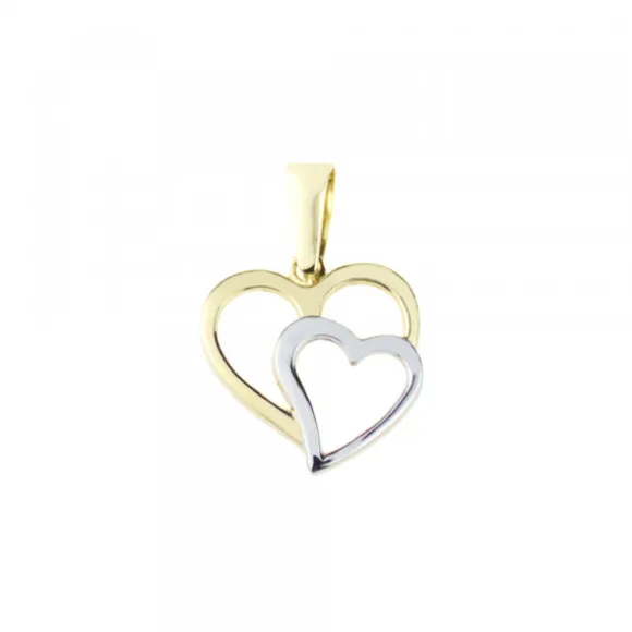 Colgante Doble Corazón Oro Bicolor