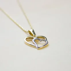 Colgante Doble Corazón Oro Bicolor