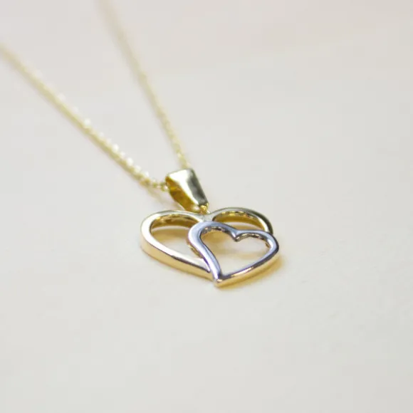 Colgante Doble Corazón Oro Bicolor