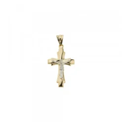 Colgante Doble Cruz Cristo Oro Bicolor