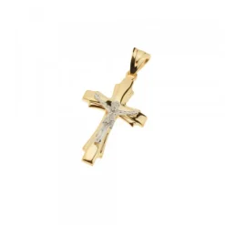 Colgante Doble Cruz Cristo Oro Bicolor