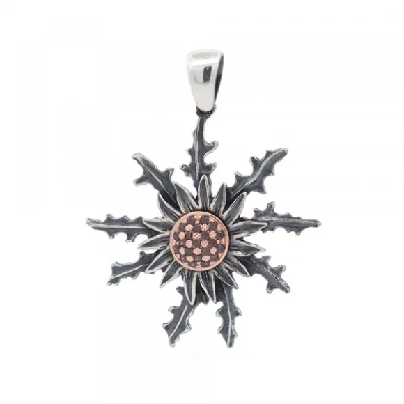 Colgante Eguzkilore 37mm Plata Envejecida y Circonitas Marrones