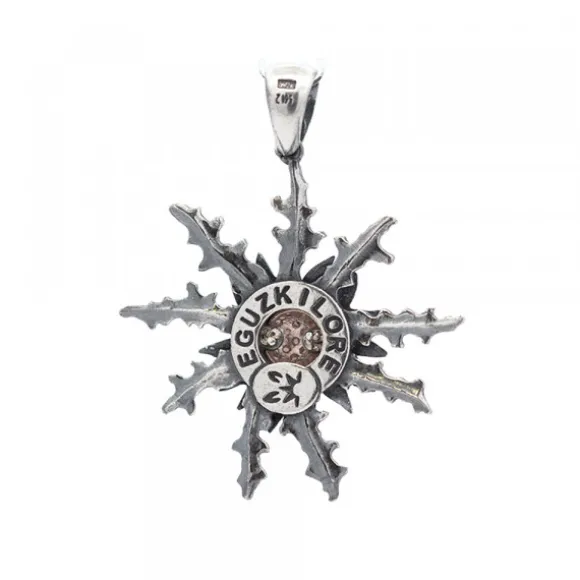 Colgante Eguzkilore 37mm Plata Envejecida y Circonitas Marrones