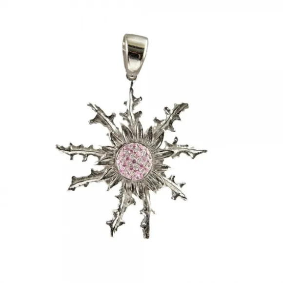 Colgante Eguzkilore Plata Envejecida y Circonitas Rosas 37mm