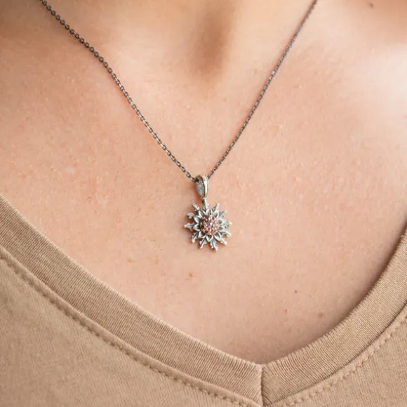 Colgante Eguzkilore Plata Envejecida y Circonitas 14mm