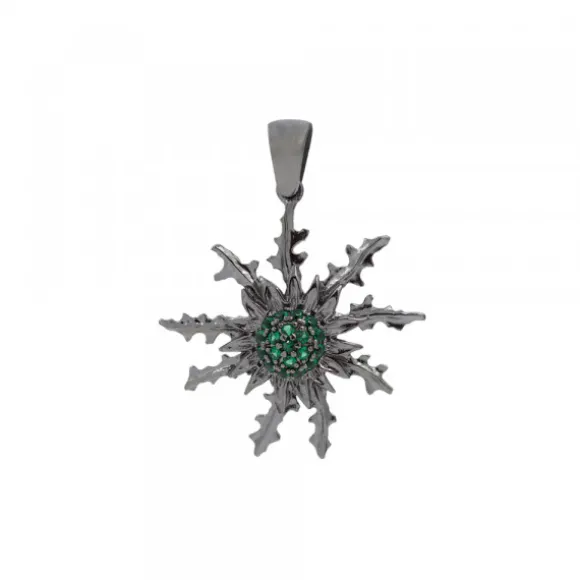 Colgante Eguzkilore Plata Negra y Circonitas Verdes 29mm