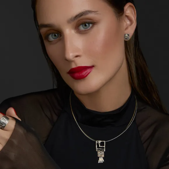 Colgante Irulegi Largo Plata y Lámina de Oro