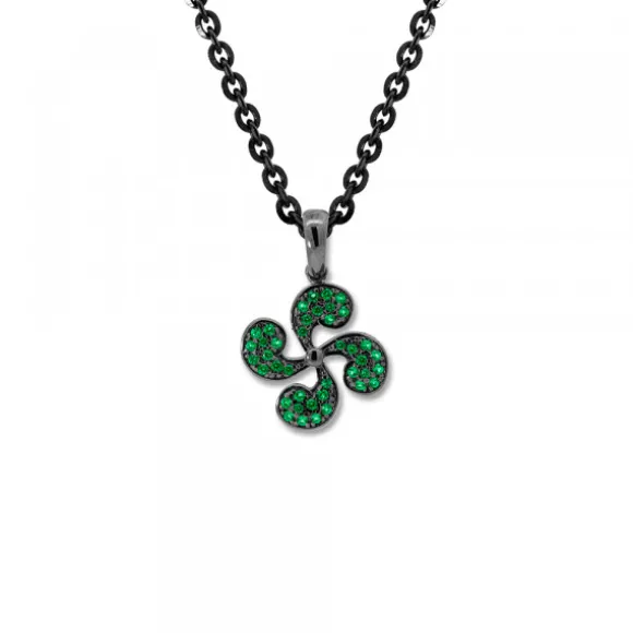 Colgante Lauburu Plata Negra y Circonitas Verdes
