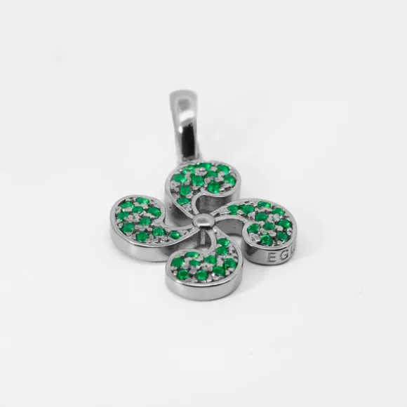 Colgante Lauburu Plata Negra y Circonitas Verdes