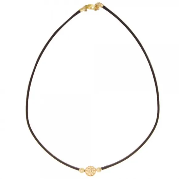Gargantilla Anuk Cuero Marrón con Plata Dorada