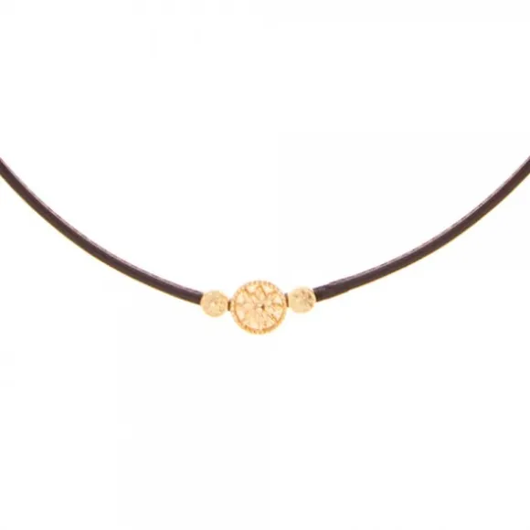 Gargantilla Anuk Cuero Marrón con Plata Dorada