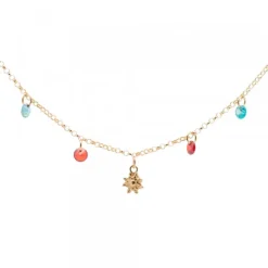 Gargantilla Eguzkilore Plata Dorada con Cristales Multicolor