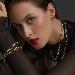 Gargantilla Eslabones Alargados Plata Dorada