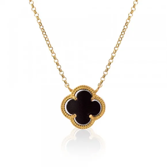 Gargantilla Trébol de Plata Dorada Onix