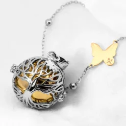 Llamador de Ángeles Árbol de la Vida Dorado con Mariposa Personalizable