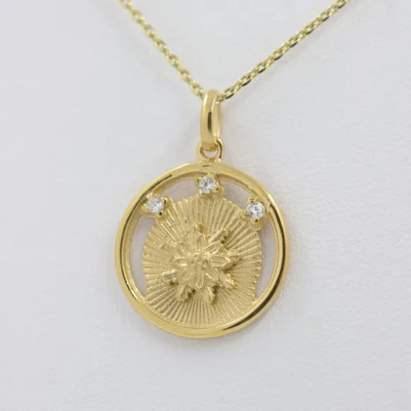 Medalla Eguzkilore Plata Dorada y Circonitas 20mm