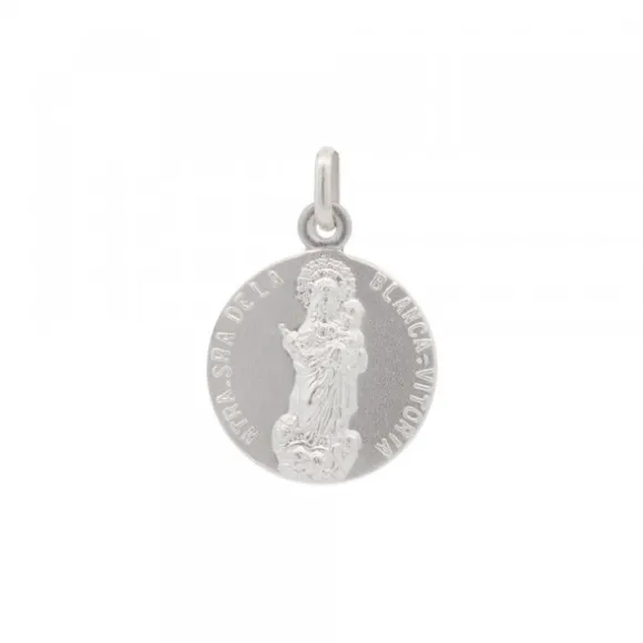 Medalla Mini Virgen Blanca Plata 17mm