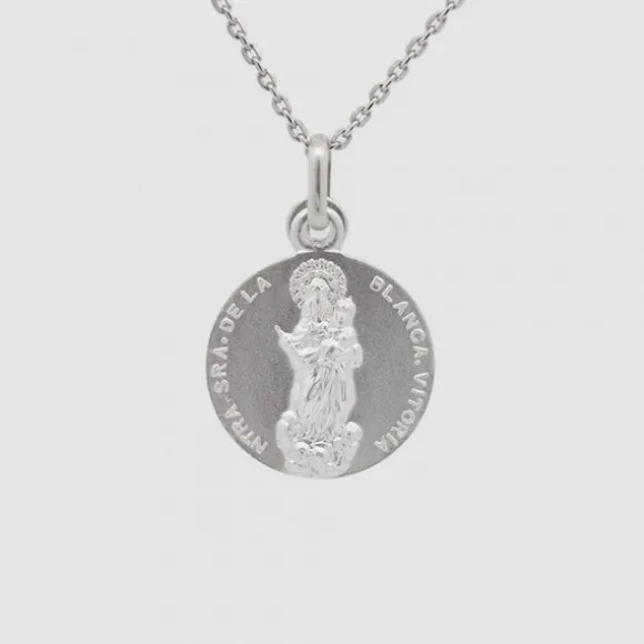 Medalla Mini Virgen Blanca Plata 17mm