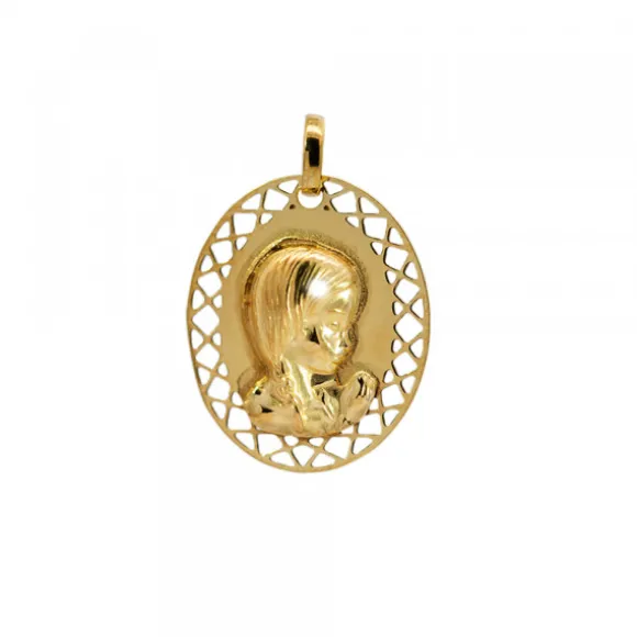 Medalla Virgen Niña de Plata Dorada Personalizable