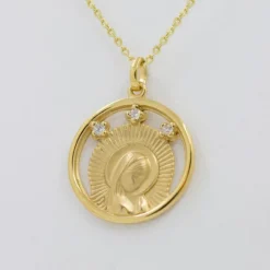 Medalla Virgen Niña Plata Dorada y Circonitas 15mm