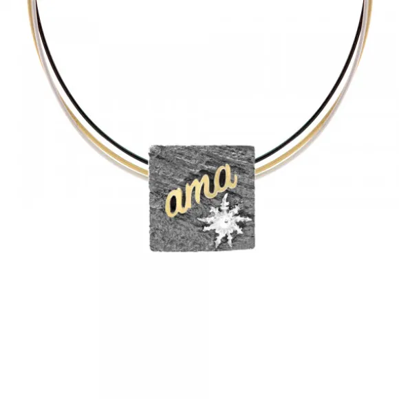 Pack Colgante Ama Cuadrado Lámina de Oro y Cable Acero