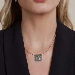 Pack Colgante Ama Cuadrado Lámina de Oro y Cable Acero