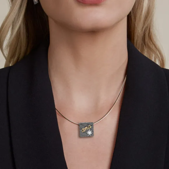 Pack Colgante Ama Cuadrado Lámina de Oro y Cable Acero