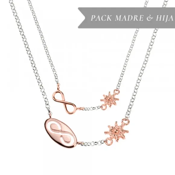 Pack Madre e Hija Gargantilla Infinito Eguzkilore de Plata Rosa