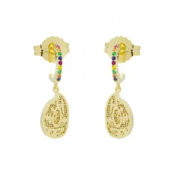 Pendientes Almendra Plata Dorada y Circonitas Multicolor