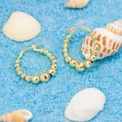 Pendientes Aro Bolitas Plata Dorada 20mm