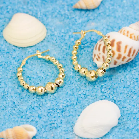 Pendientes Aro Bolitas Plata Dorada 20mm