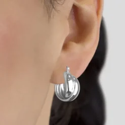 Pendientes Aro Doble Entrelazados Plata 15mm