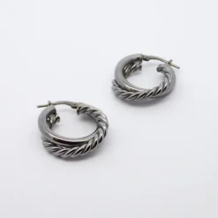 Pendientes Aro Doble Entrelazados en Rutenio 20mm